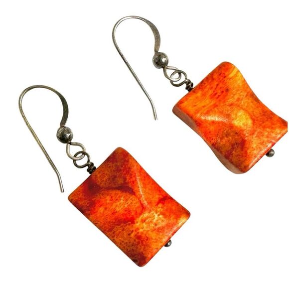 Sterling Silver Fossil Coral Dangle Earrings - Picture 8 of 9